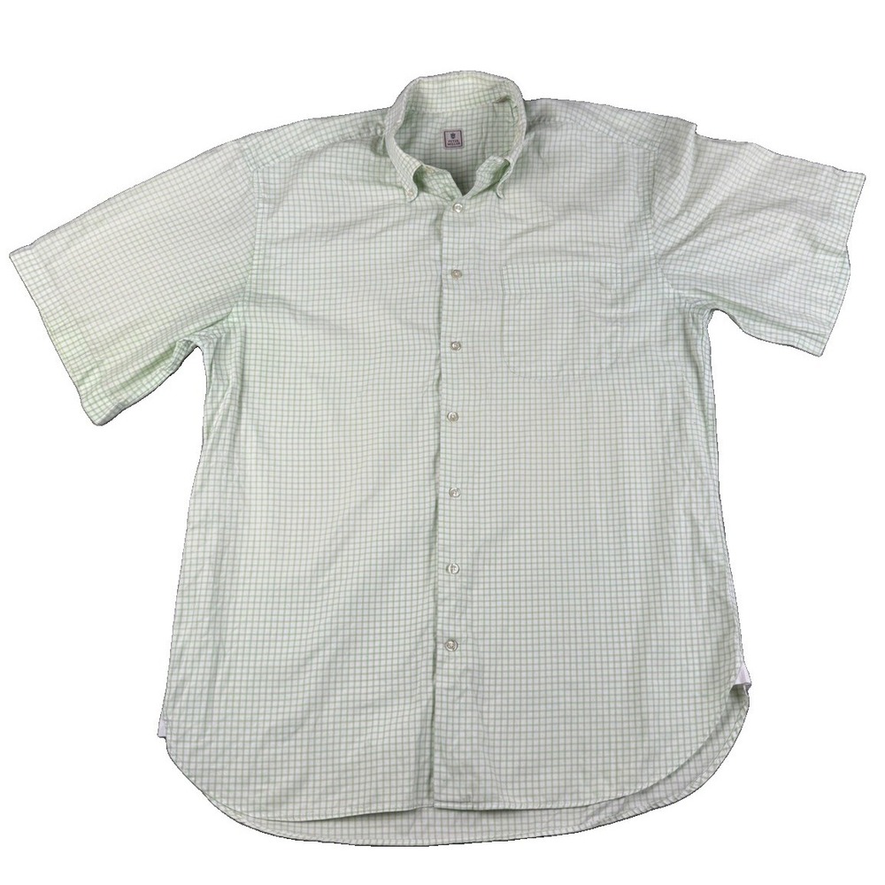 Peter Millar Shirt Mens Large Green Check Short Sleeve Button Down Golf Cotton